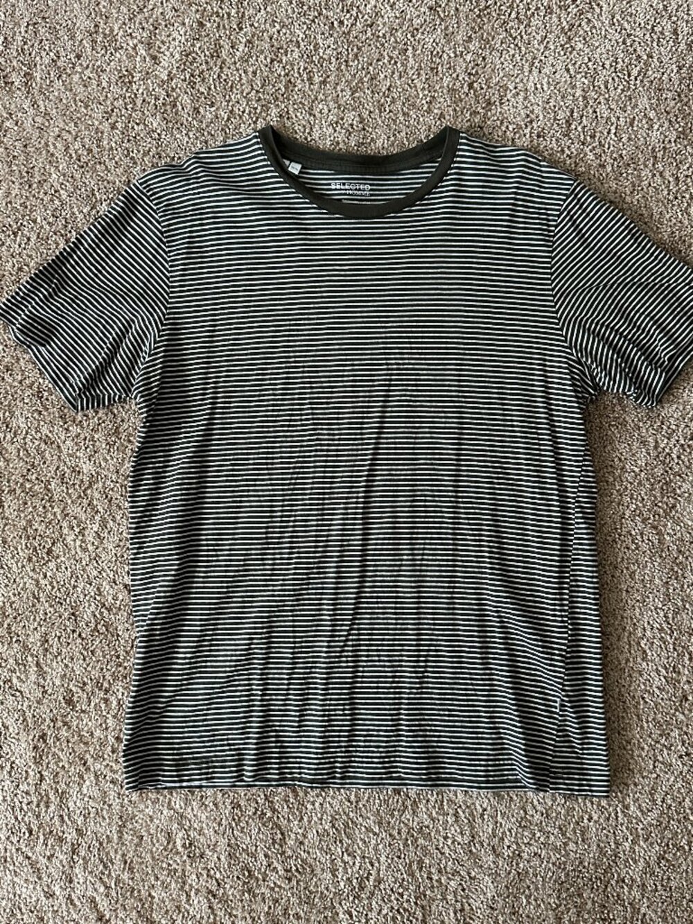 Selected Homme Striped Short Sleeve T-Shirt - Green - Size XL